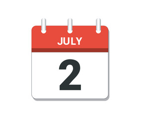 July 2nd calendar icon vector.