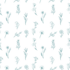 simple seamless pattern. blue floral pattern. 