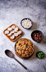 Kidney beans tomato paste sausage rice stew in a bowl