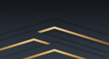 Abstract Premium Black Geometric Overlap Layers with Stripes Golden Lines Luxury Style Background