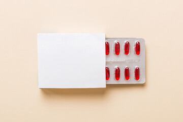 Blank White Product Package Box Mock-up. Open blank medicine drug box with Vatamin a blister top view
