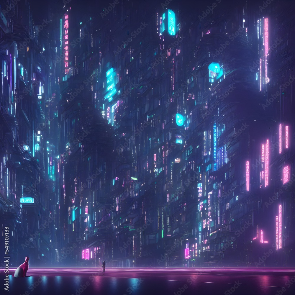 Wall mural Cyberpunk megapolis at night