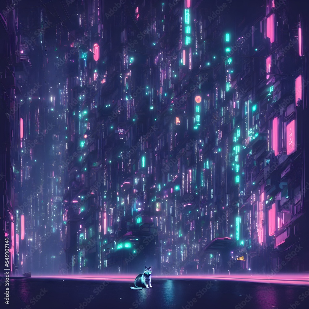 Wall mural Cyberpunk megapolis at night