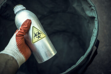 A bottle of toxic waste in your hand. Disposal of nuclear fuel waste. Release of charged...