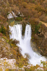 The tallest waterfall in Krka national park. Manojlovac waterfall or Manojlovački slapovi in autumn, Croatia. 