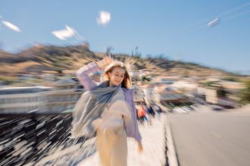 woman breaks down into molecules, abstraction