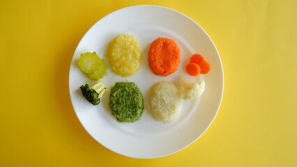 baby food vegetable puree shaped on white dish