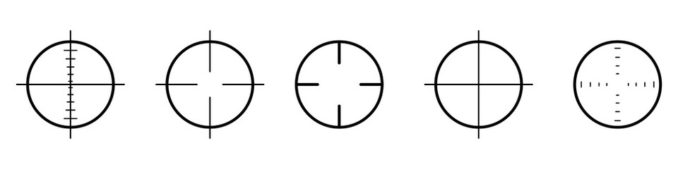 Target icon. Set of black target icons on white background. Vector illustration. Linear target icons