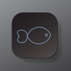 Obraz premium Black square button with fish outline icon, Fish on the black plate. Flat symbol sign vector illustration isolated on gray background. Healthy nutrition concept