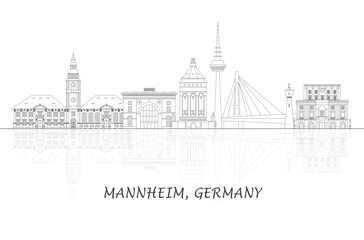 Fototapeta premium Outline Skyline panorama of city of Mannheim, Germany - vector illustration