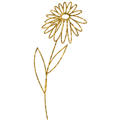 Gold Glitter Hand Drawn Flower Leaves Decorative Element	