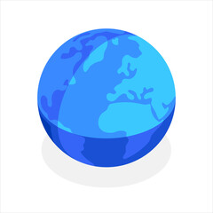 Planet Earth icon. Flat, 3d, vector, isometric, cartoon style illustration isolated on white background.