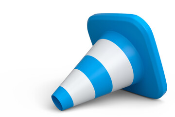 Traffic cone for under construction road work on white background.