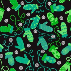 Winter warm kids gloves seamless Christmas weather pattern for wrapping and clothes print and accessories