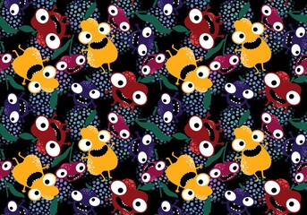 Cartoon fruit harvest seamless apples and pears and plums pattern for wrapping paper and fabrics and linens