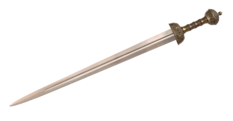 Old sword medieval weapon blade knight equipment with ornate handle isolated on white background