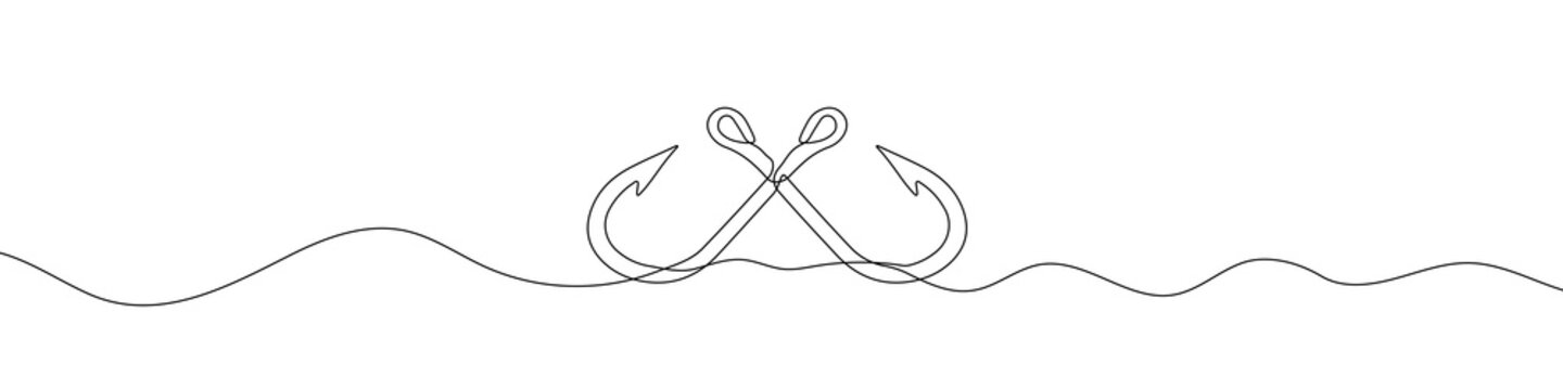 recommend clip art: Continuous line drawing of fishing hook. One line icon of fishing hook. One line drawing background. Vector illustration. Line art of fishing hook