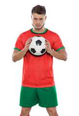 Soccer player with the uniform of his country.