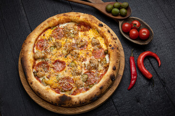 delicious pizza with cheese and vegetables
