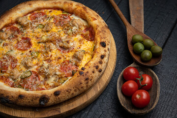 delicious pizza with cheese and vegetables
