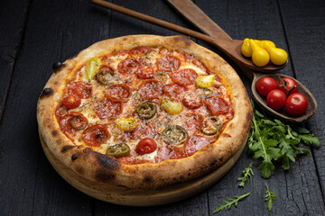 delicious pizza with cheese and vegetables

