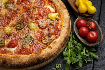delicious pizza with cheese and vegetables
