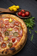 delicious pizza with cheese and vegetables
