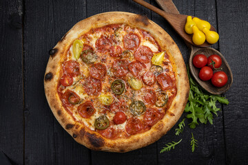 delicious pizza with cheese and vegetables
