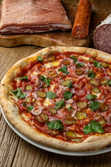 delicious pizza with cheese and vegetables
