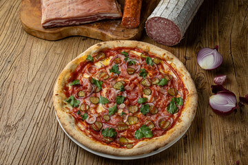 delicious pizza with cheese and vegetables
