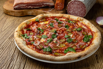 delicious pizza with cheese and vegetables

