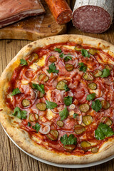 delicious pizza with cheese and vegetables
