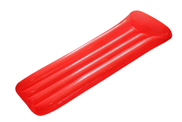 Red inflatable floating pool raft mattress isolated on transparent.
