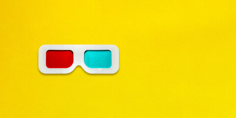 3D Movie Glasses on Yellow Background.