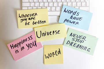 Motivating words on keyboard background