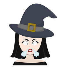 vector illustration of a cartoon witch with an angry expression and fuming from the nose