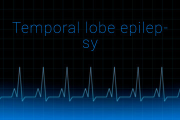 Temporal lobe epilepsy disease. Temporal lobe epilepsy logo on a dark background. Heartbeat line as a symbol of human disease. Concept Medication for disease Temporal lobe epilepsy.