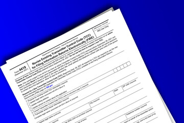 Obraz premium Form 4419 documentation published IRS USA 44357. American tax document on colored