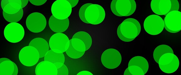 Abstract design with green circles and green light on black background. Abstract illustration with green balls. 