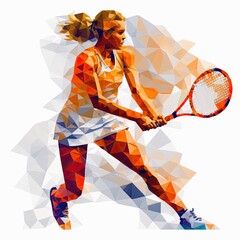 Tennis player woman female hitting tennis ball playing professional tennis, athlete sport concept, isolated low polygonal illustration - obrazy, fototapety, plakaty