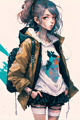 Anime girl in trending clothes