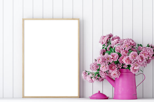 A4 frame mockup spring and pink flowers