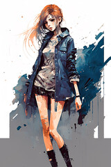 Trendy dressed anime girl