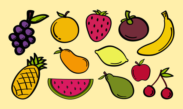 hand drawn fruits illustration in doodle style