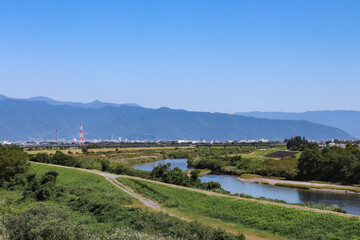 Naklejka premium 釜無川（山梨県富士川町、市川三郷町）