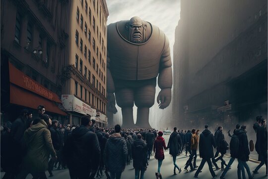 Bizarre Scene Of Giant People In An Urban Landscape