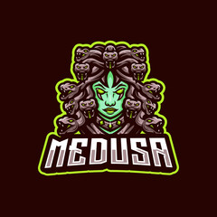 Medusa mascot logo template, Scary woman logo with lots of snakes on her head