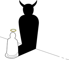 devil and angel concept vector silhouette illustration - black and white graphic cartoon 