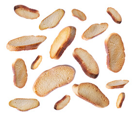 Falling hard chuck crackers on white background