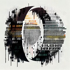 Naklejka premium wide format binary code illustration, a diagram of a city, illustration with font slope